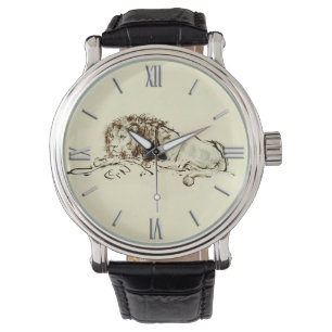 Vintage Rembrandt Ink Sketch / Drawing of a Lion Watch