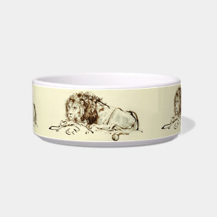 Vintage Rembrandt Ink Sketch of a Lion Bowl