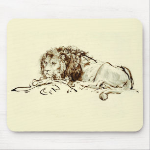 Vintage Rembrandt Ink Sketch of a Lion Mouse Mat