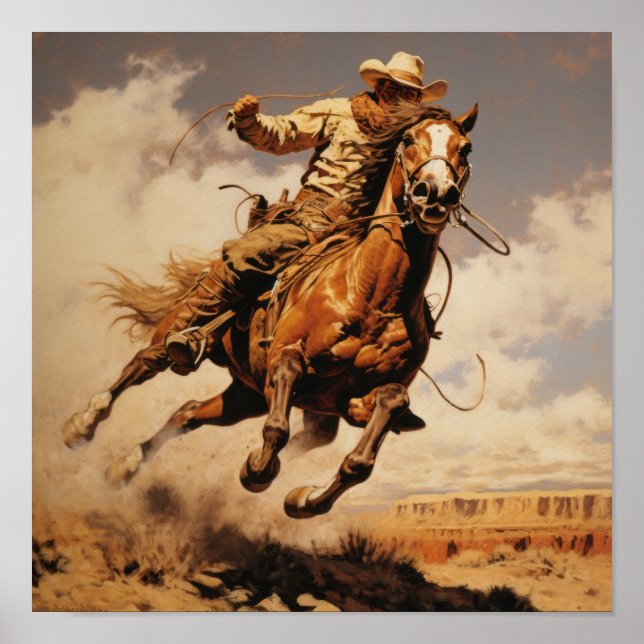 Vintage Remington Painted Cowboy Art Poster - Auth (Front)
