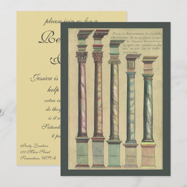 Vintage Renaissance Architecture; Retirement Party Invitation (Front/Back)