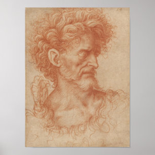 Vintage Renaissance Baroque Red Chalk Portrait Poster