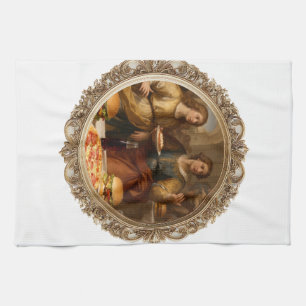 Vintage Renaissance Painting Parody of Men Eating Tea Towel