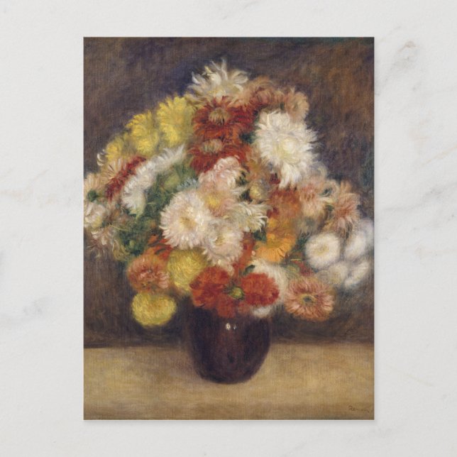 Vintage Renoir Bouquet of Chrysanthemums Holiday Postcard (Front)