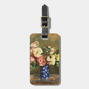 Vintage Renoir Pink Rose Bouquet Blue Vase Art Luggage Tag