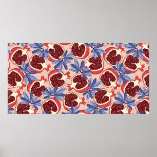 vintage repeating texture with stylized pomegranat poster