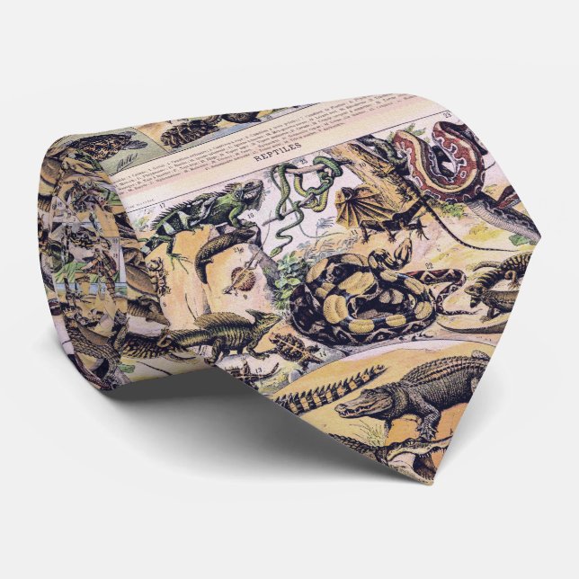 Vintage Reptiles Illustration by Adolphe Millot  Tie (Rolled)