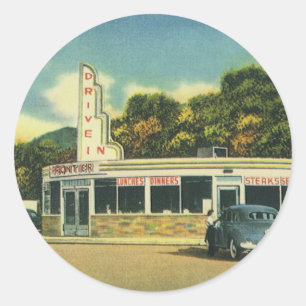 Vintage Restaurant, 50s Drive In Diner and Cars Classic Round Sticker