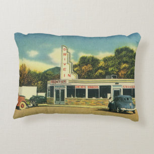 Vintage Restaurant, 50s Drive In Diner and Cars Decorative Cushion