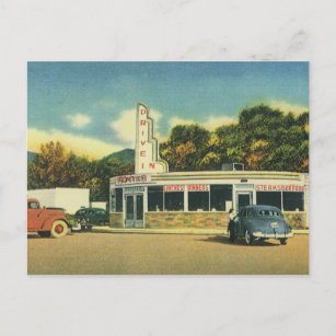 Vintage Restaurant, 50s Drive In Diner and Cars Postcard