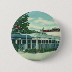 Vintage Restaurant, Retro Rhinebeck Roadside Diner 6 Cm Round Badge