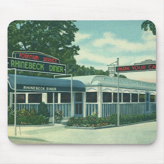 Vintage Restaurant, Retro Rhinebeck Roadside Diner Mouse Mat (Front)