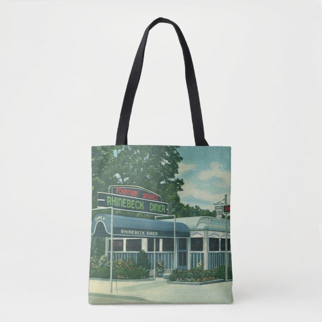 Vintage Restaurant, Retro Rhinebeck Roadside Diner Tote Bag (Front)