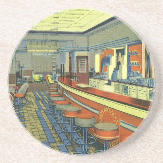 Vintage Restaurant, Retro Roadside Diner Interior Coaster (Front)