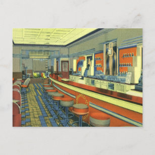 Vintage Restaurant, Retro Roadside Diner Interior Postcard