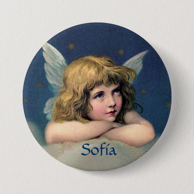 Vintage Resting Angel - Personalise - Round Button (Front)