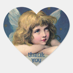 Vintage Resting Angel - Thank You - Heart Stickers