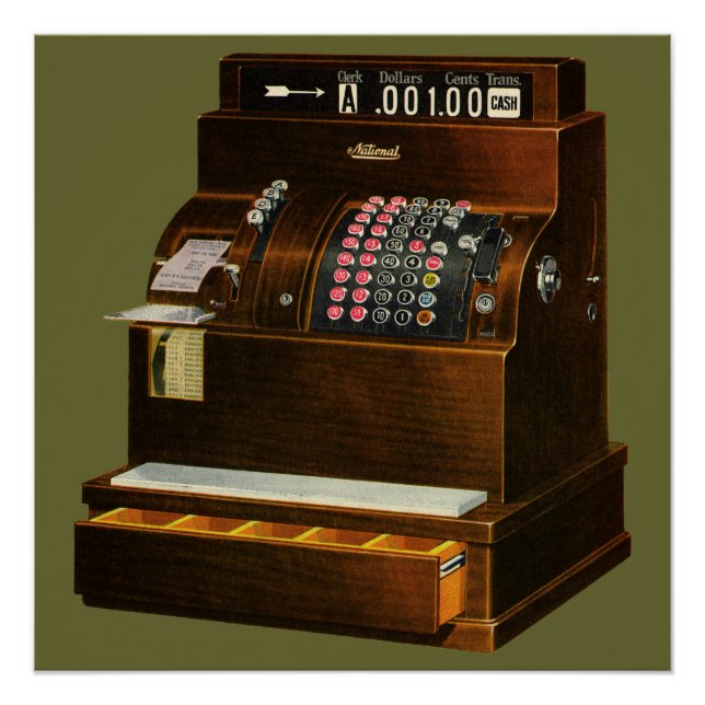 Vintage Retail Business, Antique Cash Register Poster (Front)