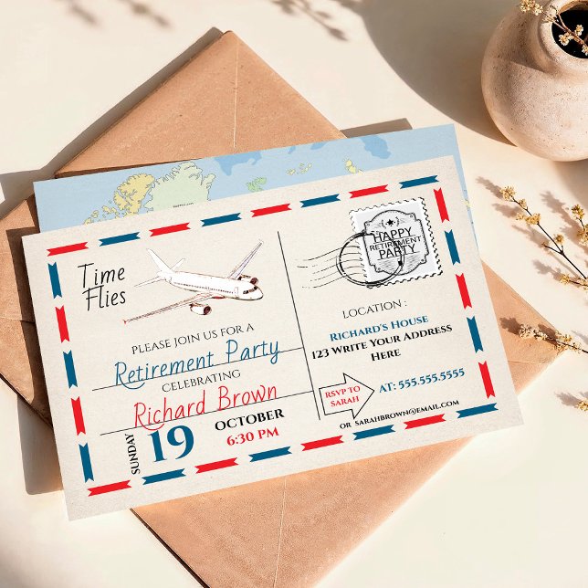 Vintage Retirement Party Invitation with Aeroplane (Creator Uploaded)
