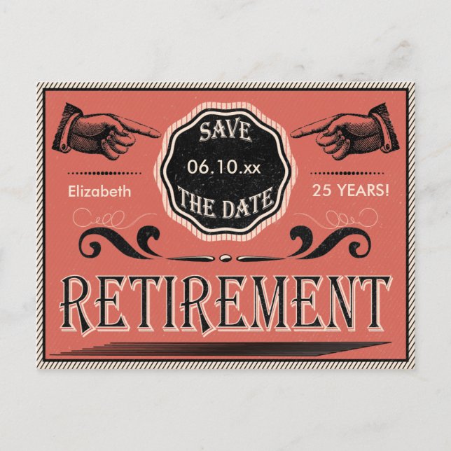 Vintage Retirement Party Save The Date Announcement Postcard (Front)