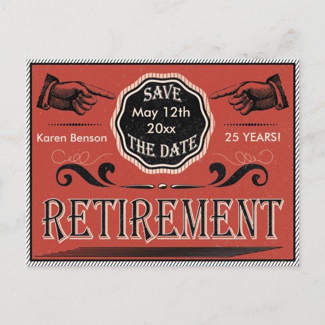 Vintage Retirement Save The Date Announcement Postcard (Front)
