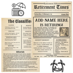 Vintage “Retirement Times” Newspaper Invitation 