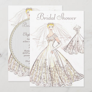 Vintage Retro 1950 Blonde Bride Gown Bridal Shower Invitation