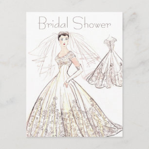 Vintage Retro 1950's Bride and Gown Bridal Shower Invitation