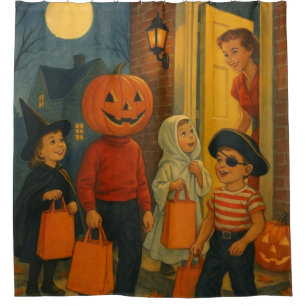 Vintage/retro 1950s trick or treating Halloween Shower Curtain
