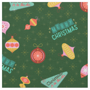 Vintage Retro 1960's Christmas on Dark Green Fabric
