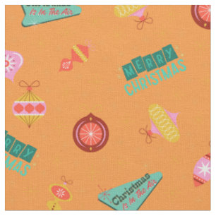 Vintage Retro 1960's Christmas on Soft Orange Fabric