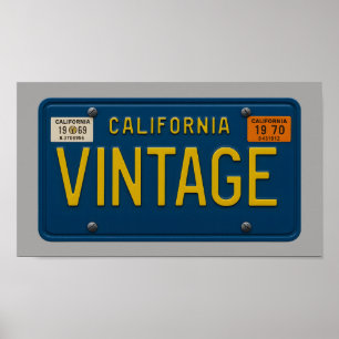 Vintage - Retro 1969 California License Plate Art Poster
