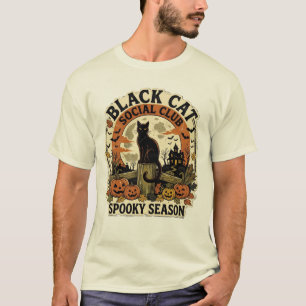 Vintage Retro 1970s Black Cat Social Club Hallowee T-Shirt