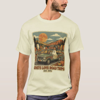 Vintage Retro 1970s Ghost Road Trip Autumn Hallowe T-Shirt