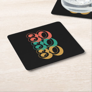 Vintage Retro 1980 Red Green Yellow Square Paper Coaster