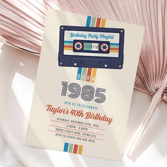 Vintage Retro 1985 Birthday Invitation, 40th Invitation (Born in 1985 Vintage Birthday Invitation)