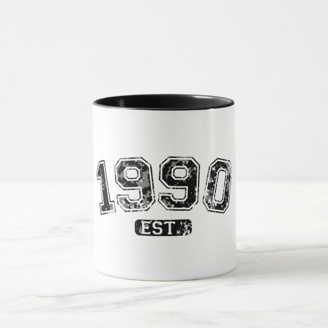 Vintage Retro 1990 Grunge Est. Established Graphic Mug (Center)