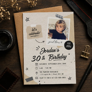 Vintage Retro 30th Birthday Photo Invitation