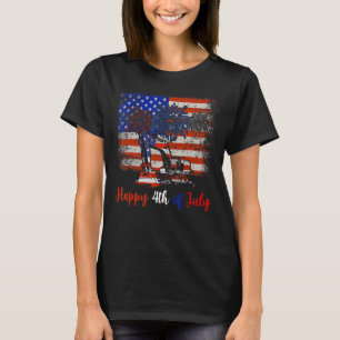 Vintage Retro 4th July Excavator American Flag Fir T-Shirt