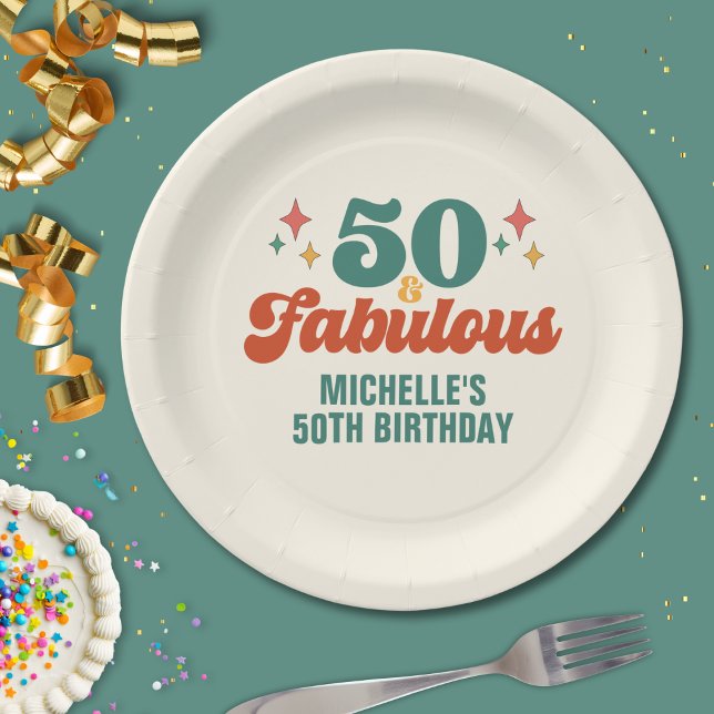 Vintage Retro 50 And Fabulous Birthday Paper Plate (Creator Uploaded)