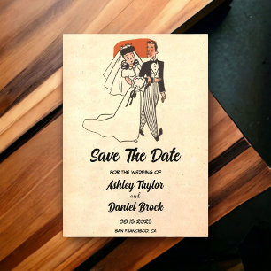 Vintage Retro 50s Comic Book Wedding Save the Date Acrylic Invitations