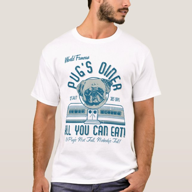 Vintage Retro 50s Style Pug's Diner (grey) T-Shirt (Front)