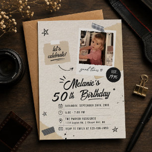 Vintage Retro 50th Birthday Photo Invitation