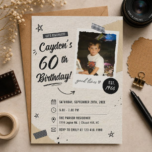 Vintage Retro 60th Birthday Photo Invitation