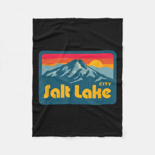 Vintage Retro 70s 80s Salt Lake City Utah Mountain Fleece Blanket