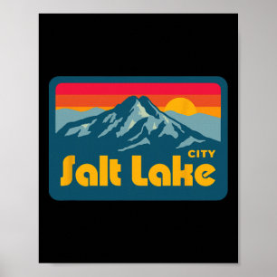 Vintage Retro 70s 80s Salt Lake City Utah Mountain Poster