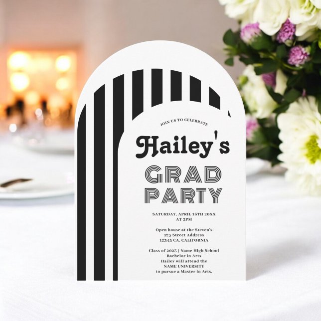 Vintage retro 70s black arch photo graduation invitation (Vintage retro 70s black arch photo graduation invitation)