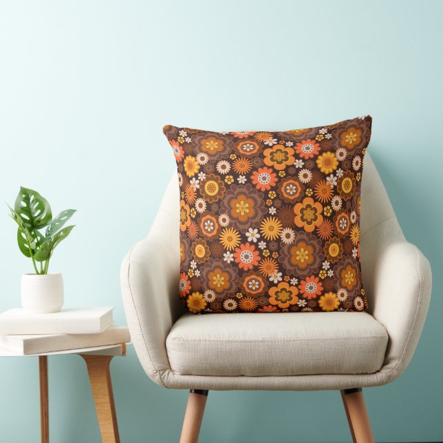 Vintage Retro 70s Groovy Floral pattern Cushion (Chair)