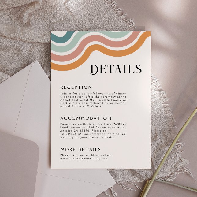 Vintage Retro 70's Rainbow Wedding Details Enclosure Card (Creator Uploaded)