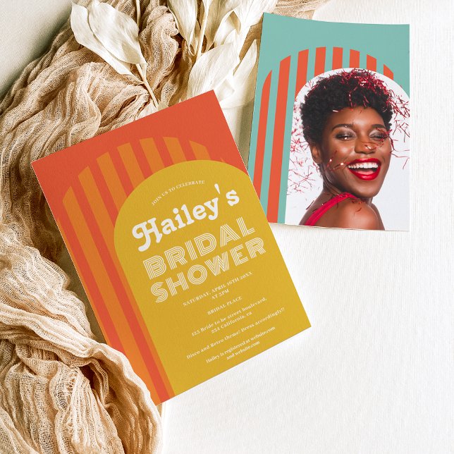 Vintage retro 70s terracotta arch  bridal shower invitation (Creator Uploaded)